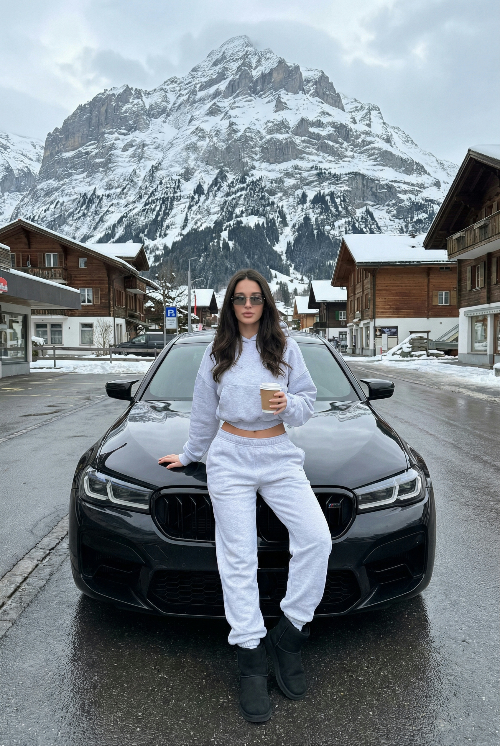 С BMW на фоне горы 