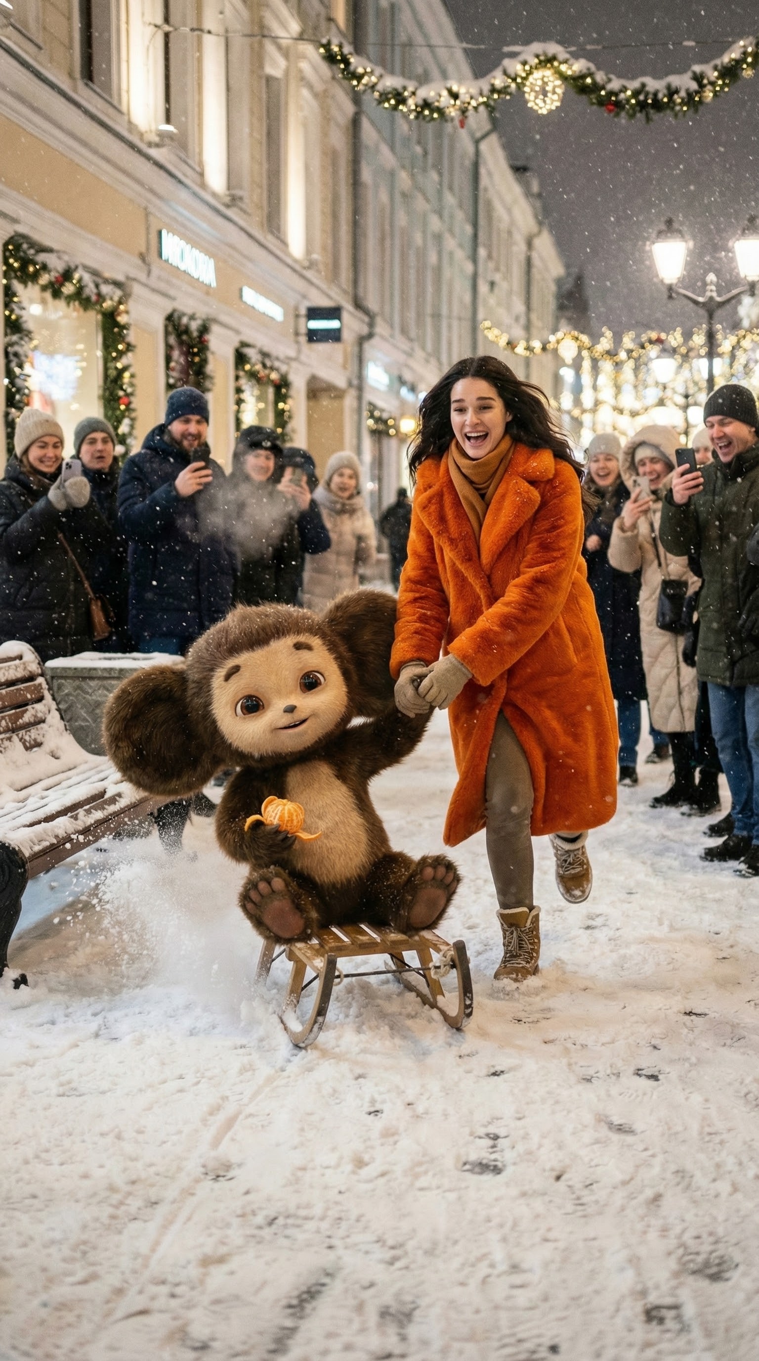 С Чебурашкой на санках