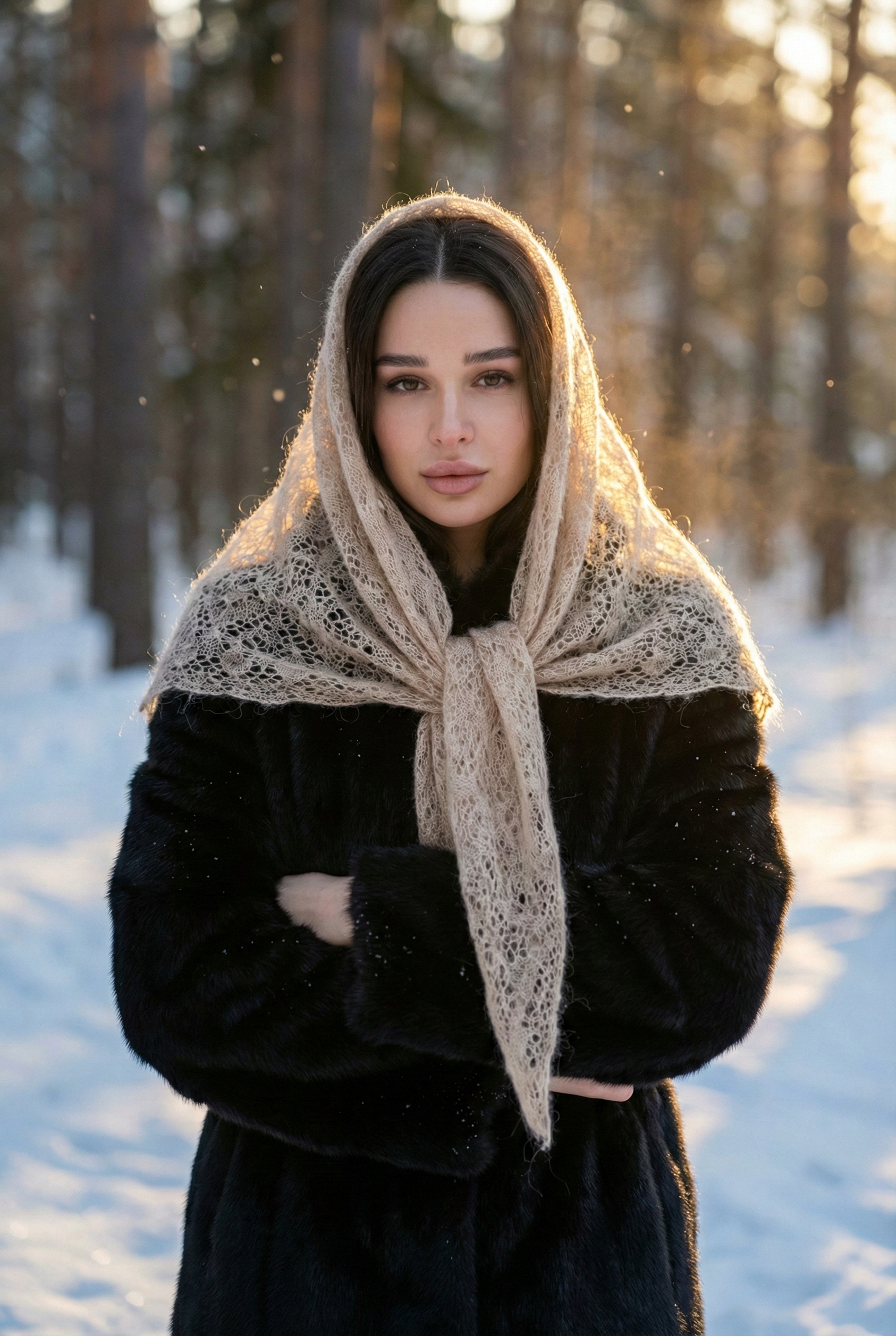 В шубе и платке 