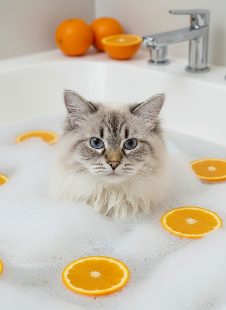Котик принимает ванну