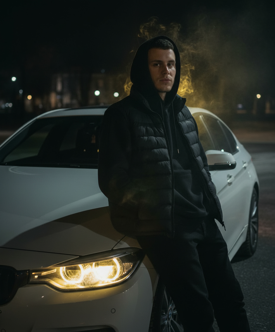 На фоне белой bmw