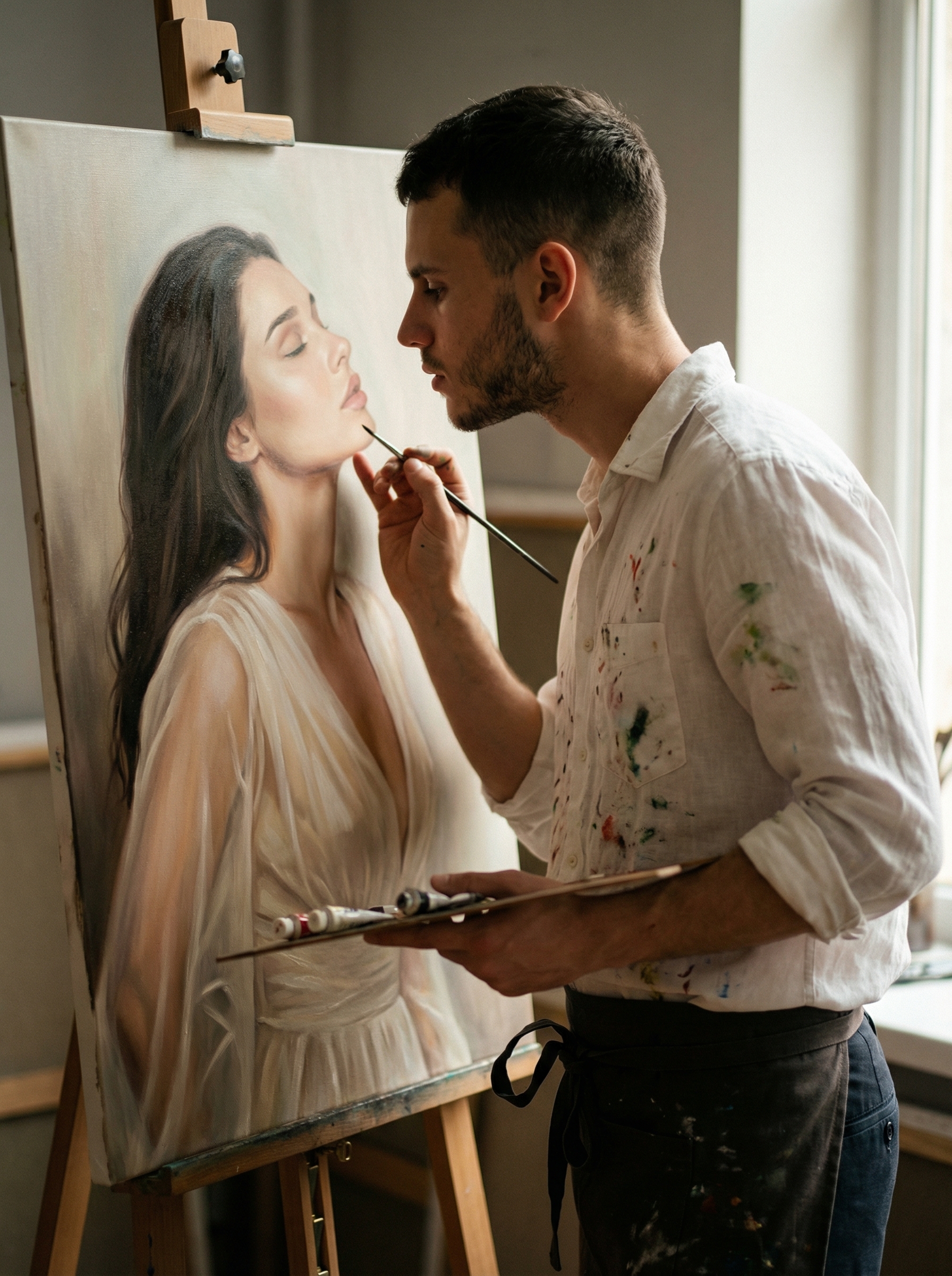 Мужчина рисует женщину 